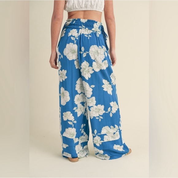 NWT blue Hawaiian wide leg pants - &Merci - elastic high waist women's Sz Large - Picture 4 of 4